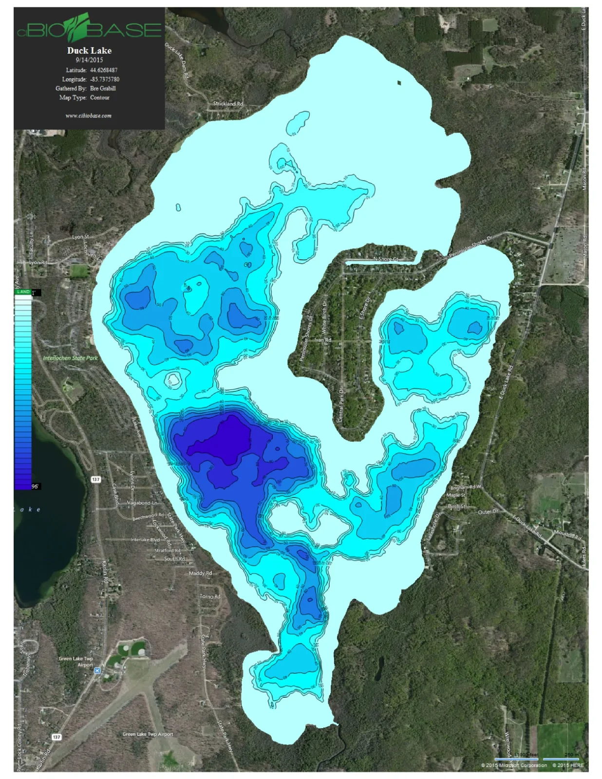 Original cBioBase Duck Lake depth and contour map dated September 14, 2015